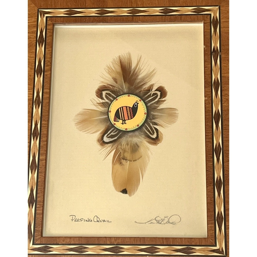 Native American Art Kenneth Banks CA Peeping Quail Vintage Framed Dream Window